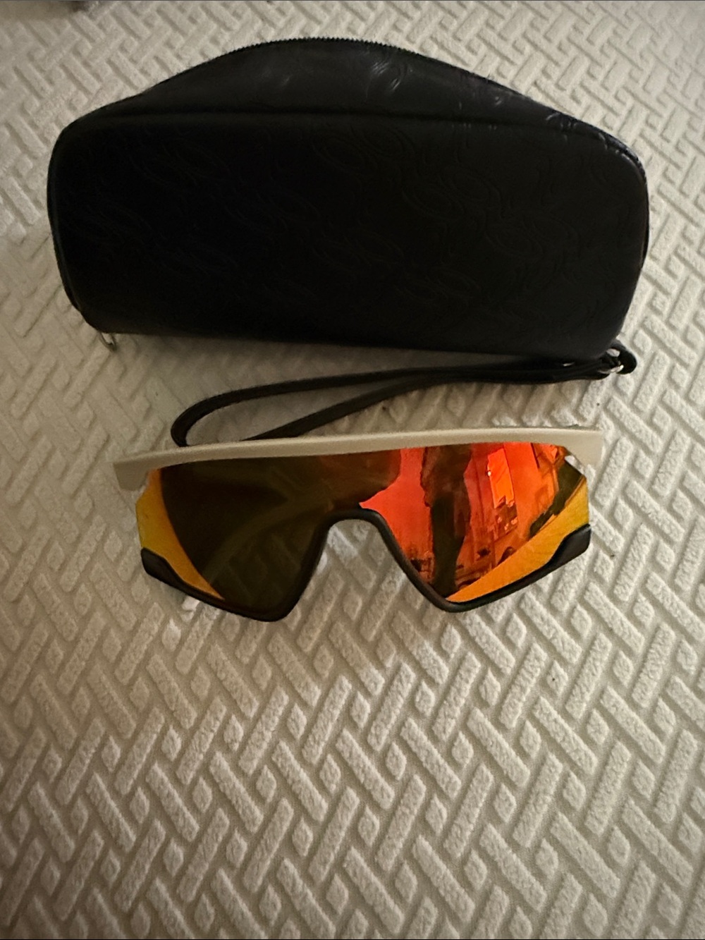 Mirrored Shield Sports Sunglasses - Orange/Red Lens